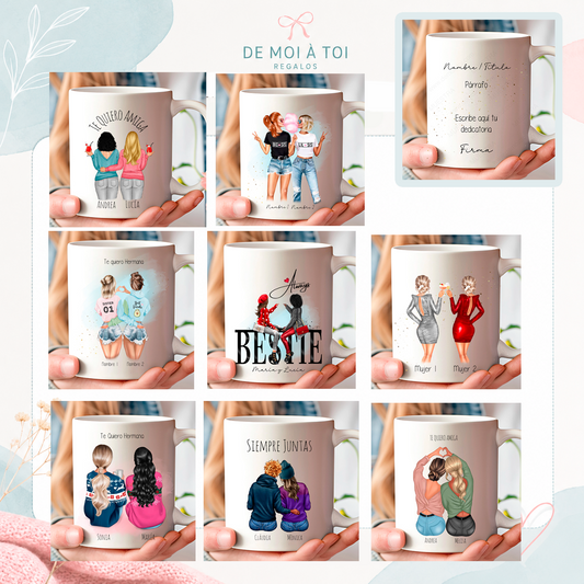 Tazas con ilustración personalizada mejores amigas como regalo original con nombres y dedicatoria