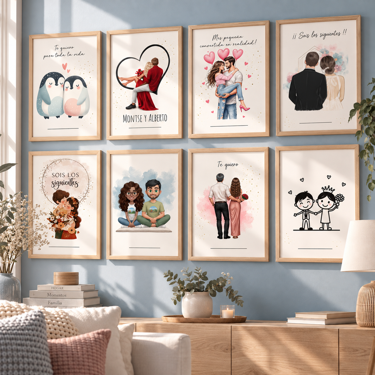 Cuadro personalizado o lámina impresa con ilustración editable online para regalar a los siguientes en casarse