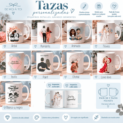 Diseños tazas personalizadas con ilustración de pareja · regalo para los siguientes en casarse · De Moi à Toi
