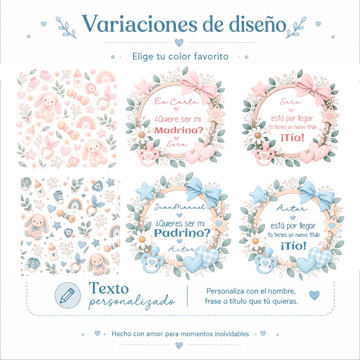 Set regalo bebé personalizado con marco polaroid imán, taza y tarjeta en rosa, anuncio nacimiento o petición padrinos