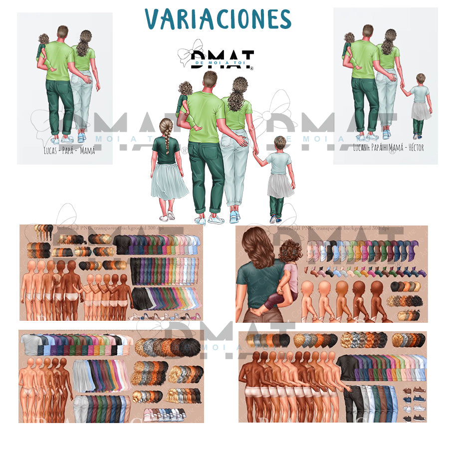 Familia - Regalos con ilustración personalizada (3-5 pax)