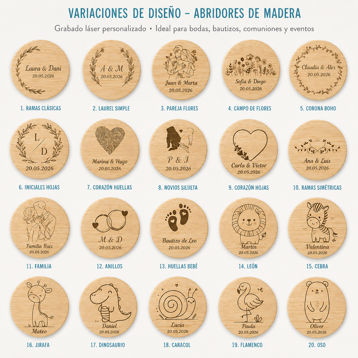 Abridor con imán de bambú personalizado como recuerdo de  bautizo | Detalle invitados