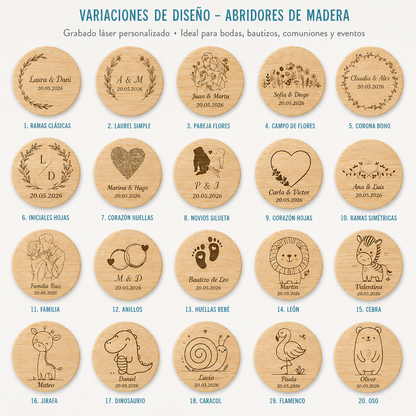 Abridor con imán de bambú personalizado como recuerdo de  bautizo | Detalle invitados