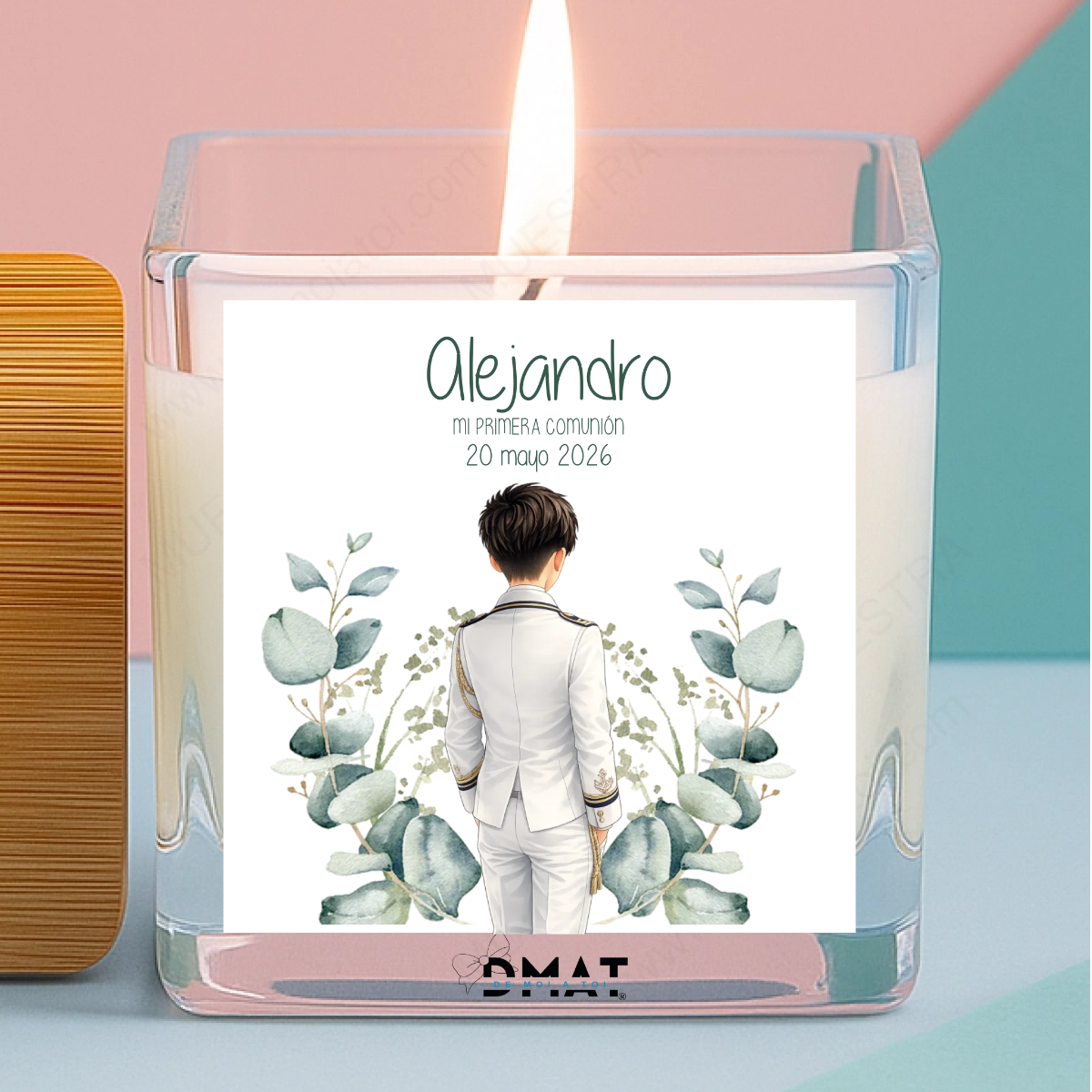 Vela personalizada detalle de comunión niño natural