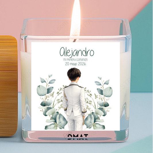 Vela personalizada detalle de comunión niño natural