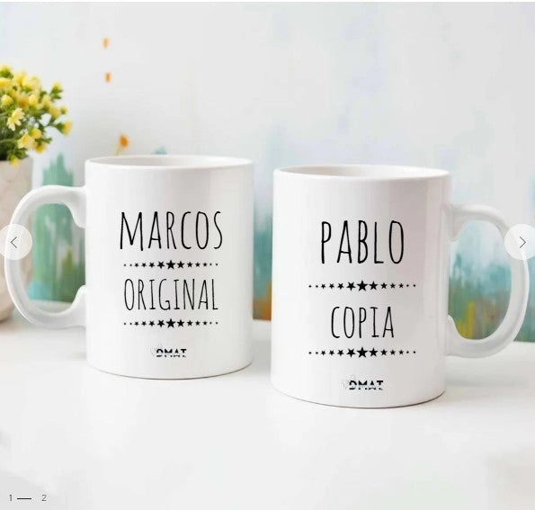 Taza personalizada Original con nombre; pack 2 tazas divertida