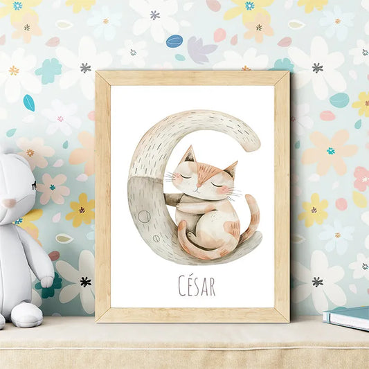 Lámina impresa personalizada con nombre  para decoración habitación niño y bebé - De moi a toi