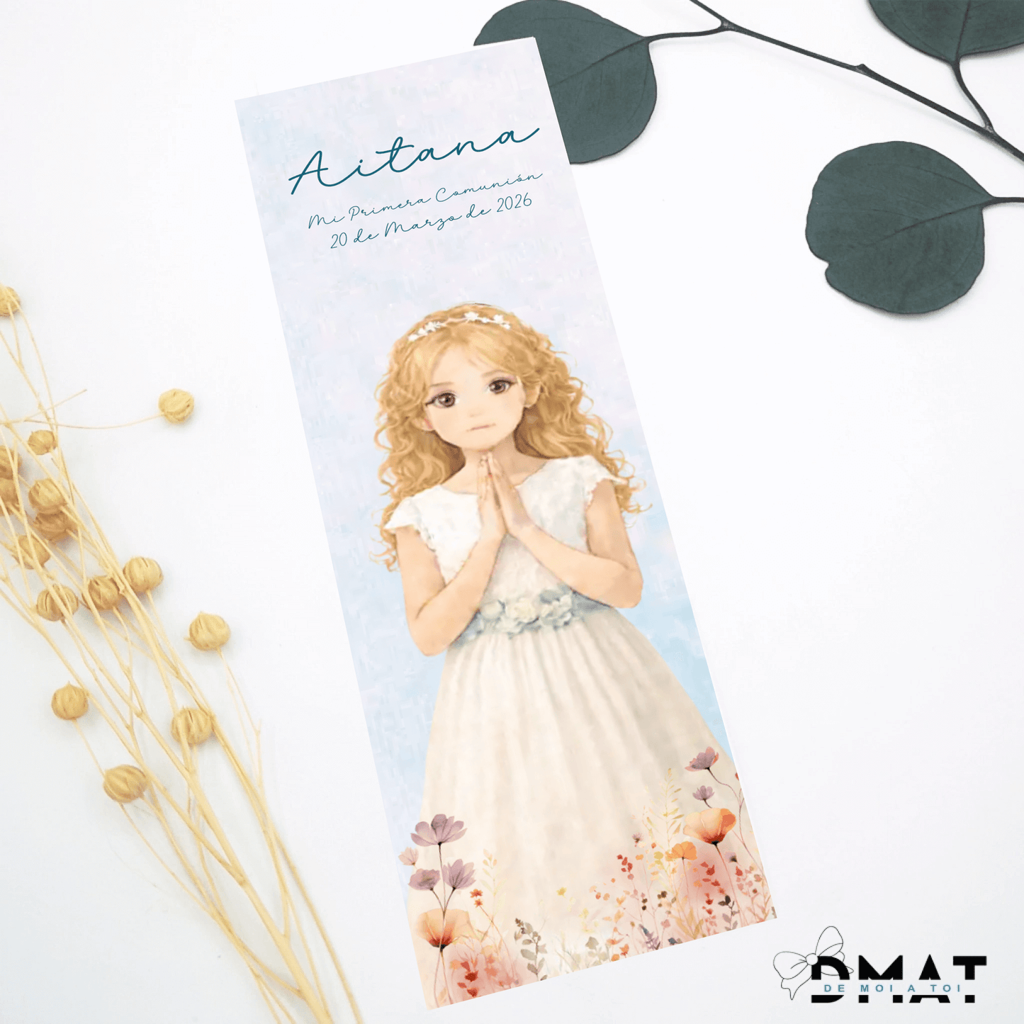 Recordatorio de comunión niña impreso económico Wildflower  (Pack 12 uds)