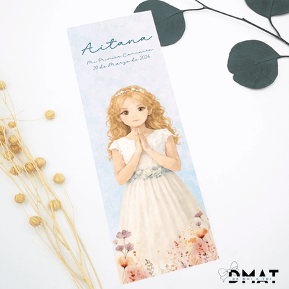 Recordatorio de comunión niña impreso económico Wildflower  (Pack 12 uds)