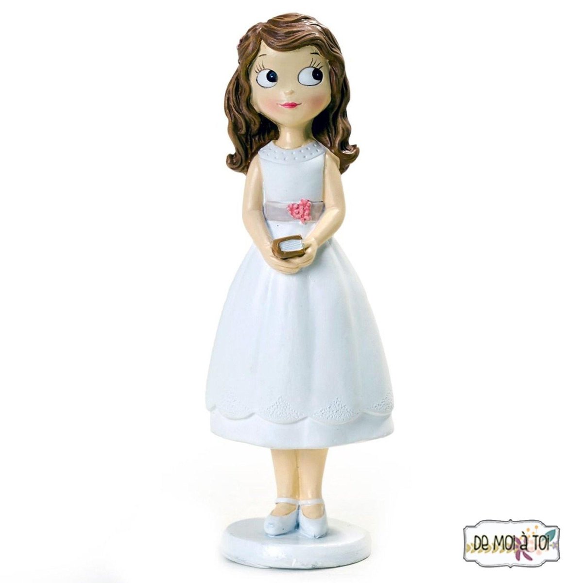 Figura de pastel comunión Niña vestido cortito 16.5 cm - Regalo original personalizado - DE MOI À TOI