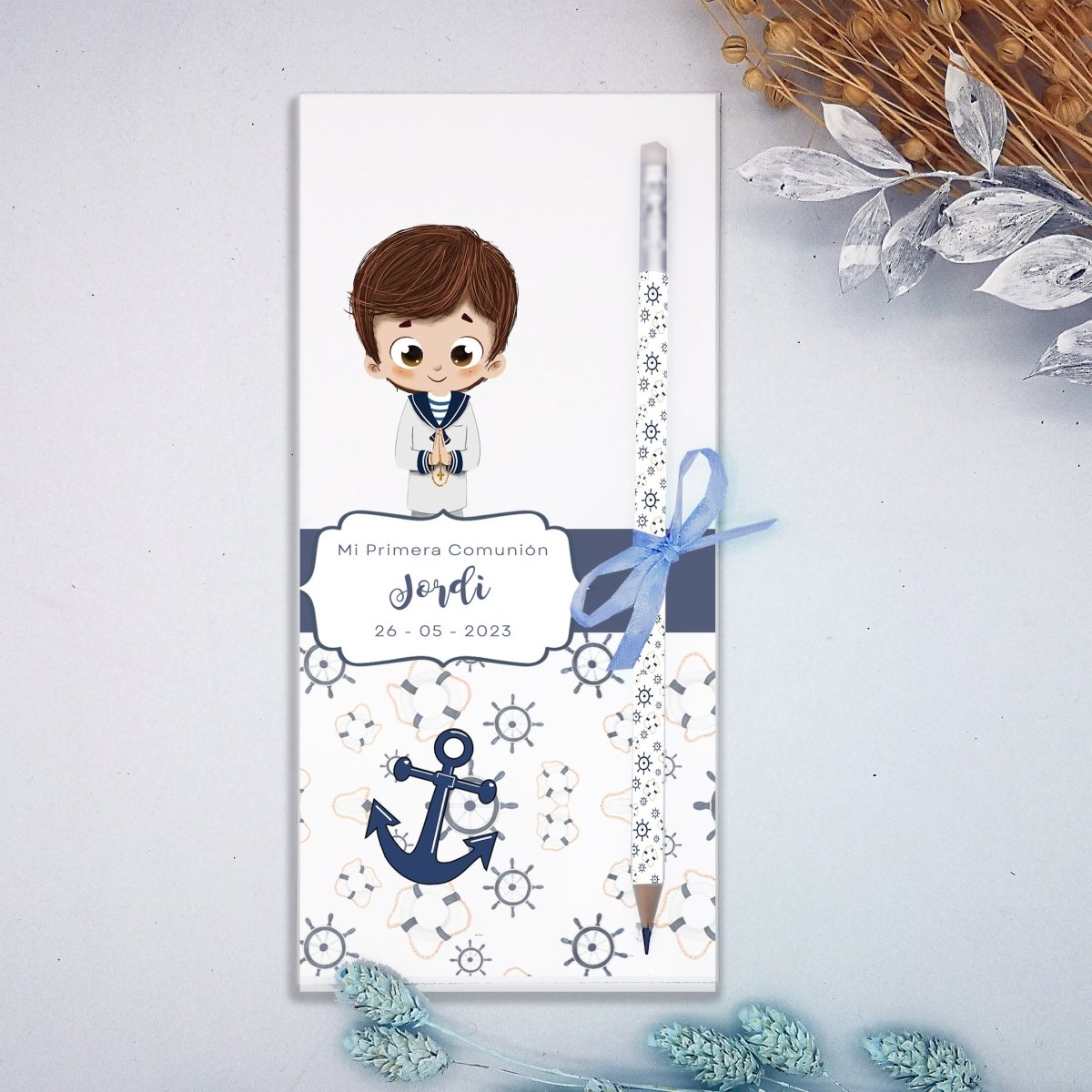 Lápiz personalizado comunión niño marinero - Regalos originales personalizados - DE MOI À TOI |DMAT