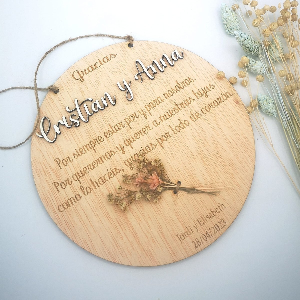 Placa madera Gracias con flores personalizada - Regalos originales personalizados - DE MOI À TOI |DMAT