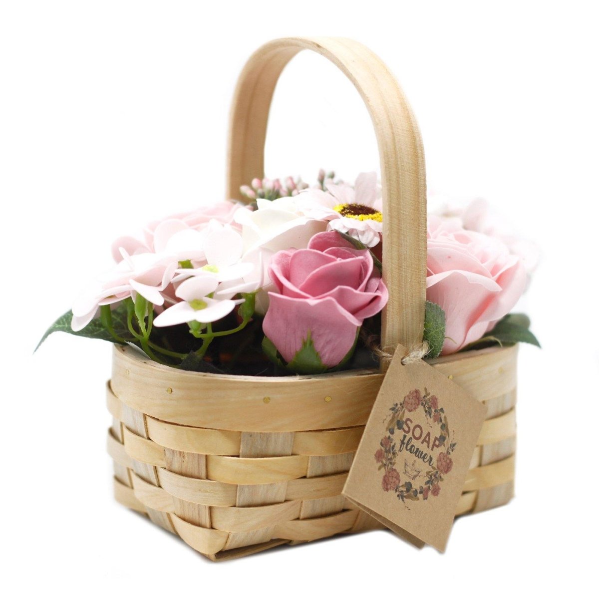 Ramo de flores en canasta de mimbre - rosa med - Regalos originales personalizados - DE MOI À TOI |DMAT