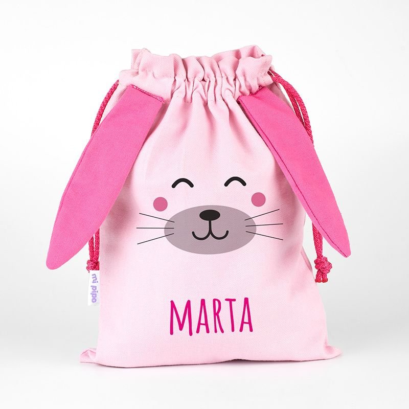 Saquito zoo conejo rosa personalizado - Regalos originales personalizados - DE MOI À TOI |DMAT